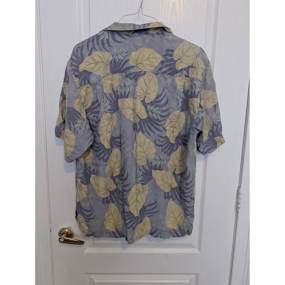 Tommy Bahama Mens XL 100% Silk Tropical Leaf Print Short Sleeve Camp Shirt Blue - Picture 3 of 6